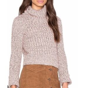 Free People Turtleneck Sweater Pink Marled Medium Long Sleeve Cropped Chunky